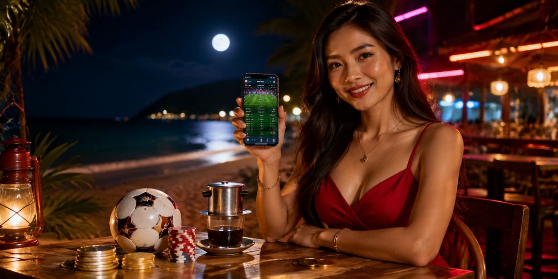 Người chơi tại Côn Đảo xem kèo thể thao và đặt cược trực tuyến qua điện thoại trong quán cà phê