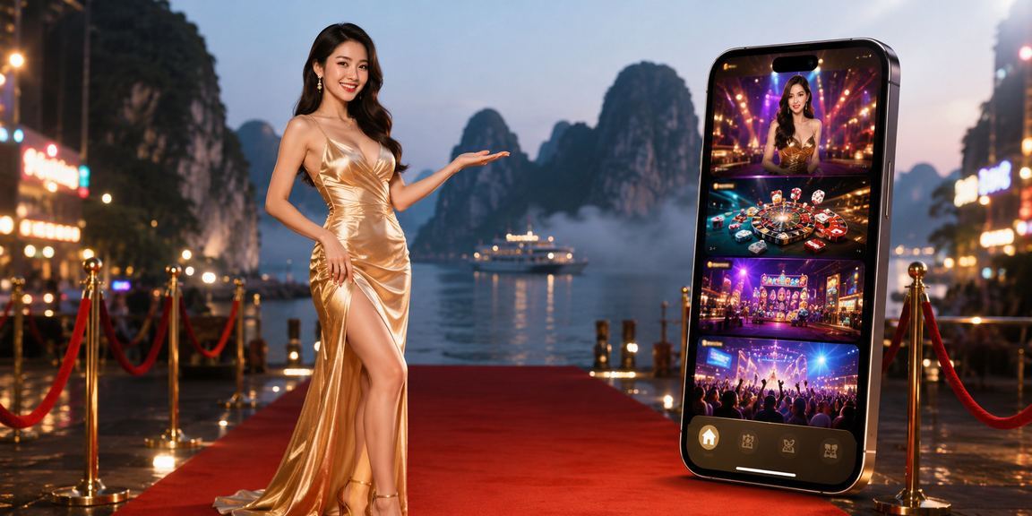 Người dùng trải nghiệm mobile casino fclub bên vịnh Hạ Long