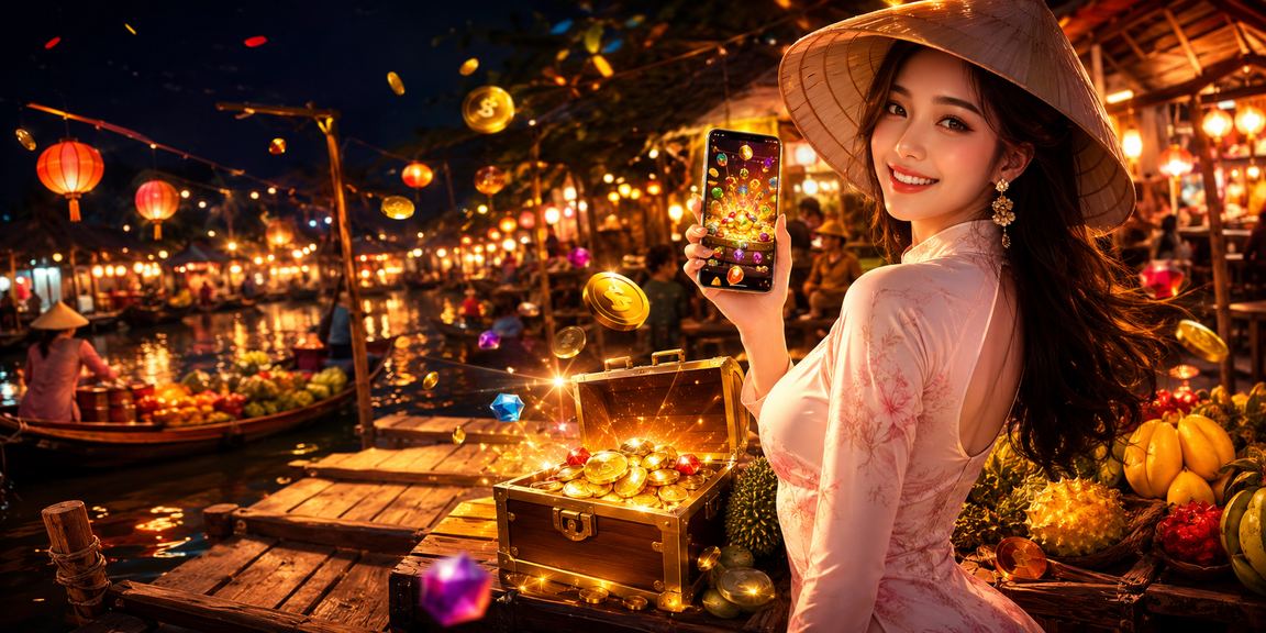 Người dùng trải nghiệm casino trên điện thoại di động tại chợ đêm Mekong
